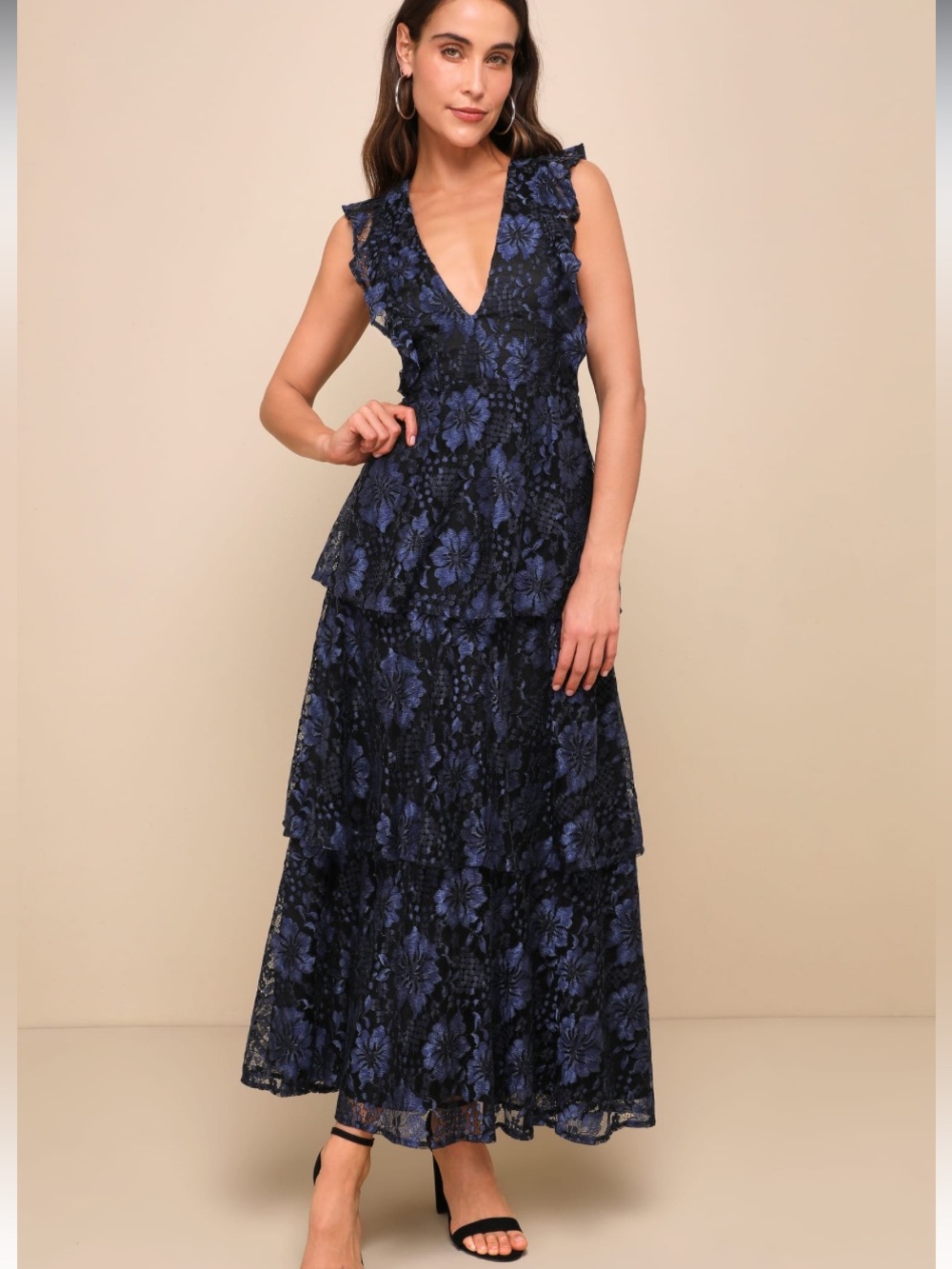 New Lulus Molinetto Floral Lace Tiered Maxi Dress - Women Sz XL - Picture 5 of 8